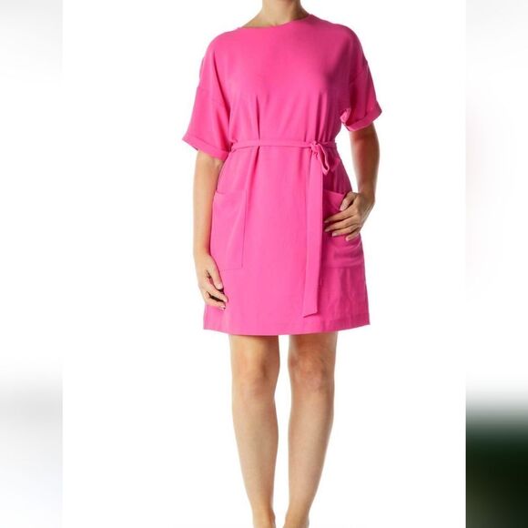 Felicity & Coco Hot Pink Shift Dress Tie Waist With Pockets Size Small - Picture 1 of 9